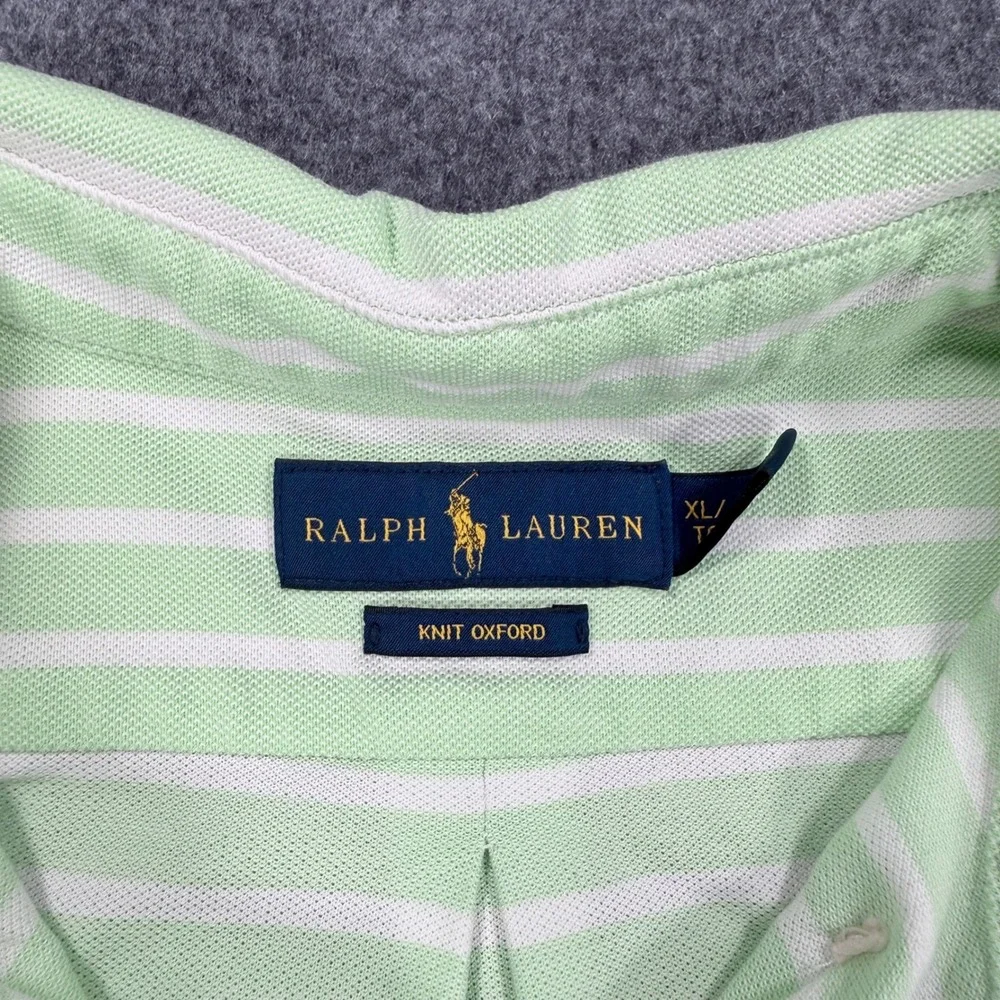 Ralph Lauren Mens XL Polo Shirt Mint Green White Striped Knit Oxford SS
